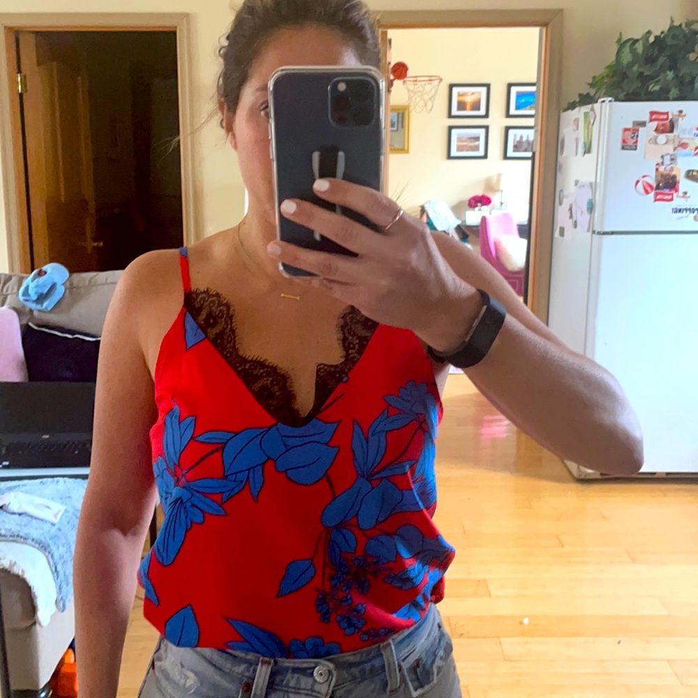Red and blue silk cami